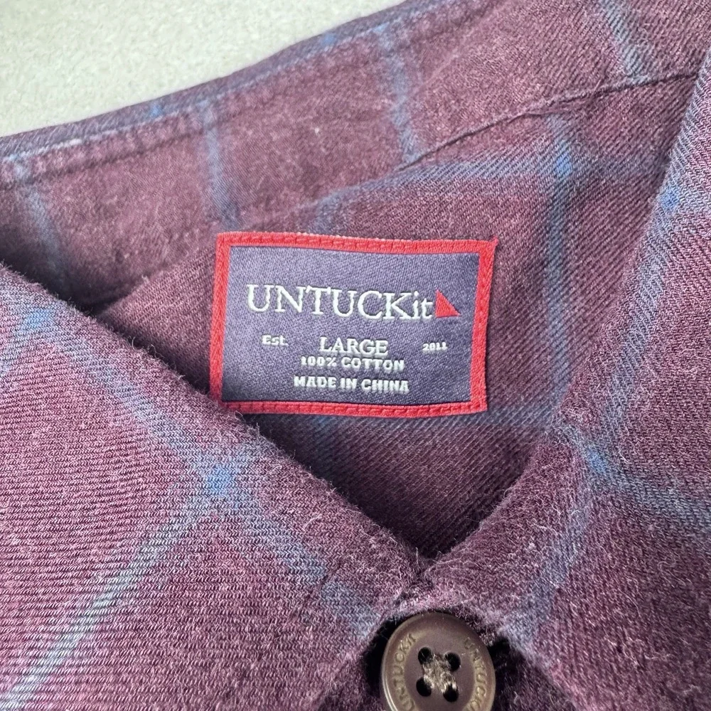 Untuckit Lightweight Dress Shirt Men L Plaid Office Commute Button LS Windowpane